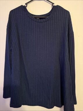 SHEIN Navy Ribbed Long Sleeve Tee